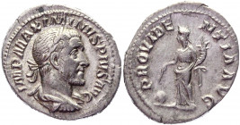 Roman Empire Denarius 235 - 236 AD, Maximinus
RIC 13, C 77; Silver 2,99 g.; Obv: IMPMAXIMINVSPIVSAVG - Laureate, draped bust right. Rev: PROVIDENTIAA...