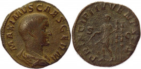 Roman Empire Sestertius 236 - 238 AD, Maximus
RIC 13, Cohen 14.; Copper 19,40 g.; Obv: MAXIMVS CAES GERM, draped bust right. Rev: PRICIPI IVVENTVTIS ...