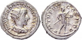 Roman Empire Antoninianus 238 - 244 AD, Gordian III
RIC 91, C 242; Silver 4,19 g.; Obv: IMPGORDIANVSPIVSFELAVG - Radiate, draped and cuirassed bust r...