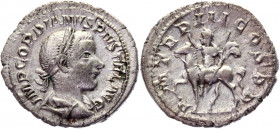 Roman Empire Denarius 240 AD, Gordian III
RIC 81, C 234; Silver 3,09 g.; Obv: IMPGORDIANVSPIVSFELAVG - Laureate, draped and cuirassed bust right. Rev...