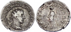 Roman Empire Antonianus 243 (ND) Gordian III
RIC 150, C 299; Silver 3,85 g.; Obv: IMPGORDIANVSPIVSFELAVG - Radiate, draped and cuirassed bust right. ...