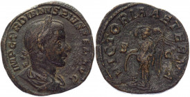 Roman Empire Sestertius 243 - 244 AD, Gordian III
RIC 337a, Hunter 155, C 351; Copper 22,21 g.; Obv: IMPGORDIANVSPIVSFELAVG - Laureate, draped and cu...