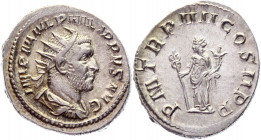 Roman Empire Antoninianus 244 - 249 AD, Philip I
RIC 4, C 136; Silver 5,10 g.; Obv: IMPMIVLPHILIPPVSAVG - Radiate, draped and cuirassed bust right. R...