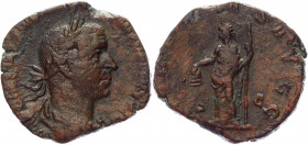 Roman Empire AE Sestertius 251 - 253 AD Trebonianus Gallus
RIC 114; Copper 12,10g.; Obv: IMP C[AE]S C VIBIVS [T]REBONIANVS [GALLVS] AVG, laureate, dr...