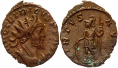 Roman Empire Antonianus 271 - 274 AD, Tetricus
RIC 148; Copper 3,17 g.; Obv: IMPCTETRICVSPFAVG - Radiate, draped and cuirassed bust right. Rev: VIRTV...