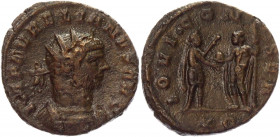 Roman Empire Antonianus 274 - 275 AD, Aurelian
RIC 129c, C 105; Copper 1,15 g.; Obv: IMPAVRELIANVSAVG - Radiate, draped and cuirassed bust right. Rev...