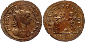 Roman Empire Antonianus 274 - 275 AD, Aurelian
RIC 289f, C 193; Copper 4,49 g.; Obv: IMPAVRELIANVSPAVG - Radiate, cuirassed bust right. Rev: RESTITVT...