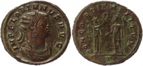 Roman Empire Antonianus 276 AD, Florian
RIC 116c, C 15; Copper 3,72 g.; Obv: IMPFLORIANVSAVG - Radiate, draped and cuirassed bust right. Rev: CONCORD...
