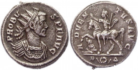 Roman Empire Antonianus 280 AD, Probus
RIC 156f, C 41; Silver 4,04 g.; Obv: IMCPPROBVSAVG - Radiate, cuirassed bust right. Rev: ADVENTVSAVG Exe: RΔ -...