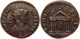 Roman Empire Antonianus 281 AD, Probus
RIC 183h(var.), C 533; Copper 3,87 g.; Obv: IMPPROBVSPFAVG - Radiate bust left, wearing imperial mantle, holdi...