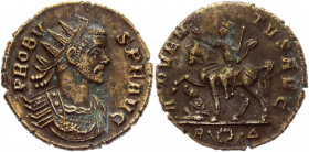 Roman Empire Antonianus 281 AD, Probus
RIC 156f, C 41; Copper 3,66 g.; Obv: IMCPPROBVSAVG - Radiate, cuirassed bust right. Rev: ADVENTVSAVG Exe: RΔ -...
