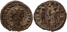 Roman Empire Antonianus 283 - 285 AD, Carinus
RIC 206f, C 177; Copper 3,47 g.; Obv: IMPCMAVRCARINVSNOBC - Radiate, cuirassed bust right. Rev: VIRTVSA...
