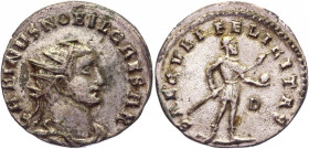 Roman Empire Antoninianus 283 - 285 AD, Carinus
RIC 152, C 117; Silver 3,98 g.; Obv: CARINVSNOBILCAES - Radiate bust left, holding spear over shoulde...