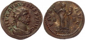 Roman Empire AE Antoninianus 286 - 293 AD, Carausius
RIC V 121; Copper 4,41g.; Radiate, draped and cuirassed bust right / PAX AVG Pax standing left, ...