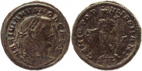 Roman Empire Follis 297 - 298 AD, Galerius
RIC 90b (Siscia); Copper 11,38 g.; Obv: MAXIMIANVSNOBCAES - Laureate head right. Rev: GENIOPOPVLIROMANI Ex...