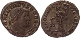 Roman Empire Follis 300 - 301 AD, Maximinus
Copper 9,16 g.; Obv: IMPMAXIMIANVSPFAVG - Laureate head right. Rev: SACRAMONETAAVGGETCAESSNOSTR