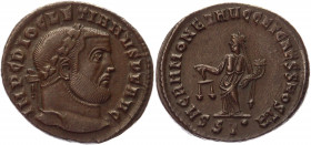 Roman Empire Follis 302 AD, Diocletian
RIC 43a (VI, Ticinum); Copper 8,85 g.; Obv: IMPCDIOCLETIANVSPFAVG - Laureate head right. Rev: SACRAMONETAVGGET...