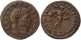 Roman Empire Follis 305 - 306 AD, Severus II
Copper 11,53 g.;Obv: SEVERVSNOBCAES - Laureate head right. Rev: VIRTVSAVGGETCAESNN - Mars advancing righ...