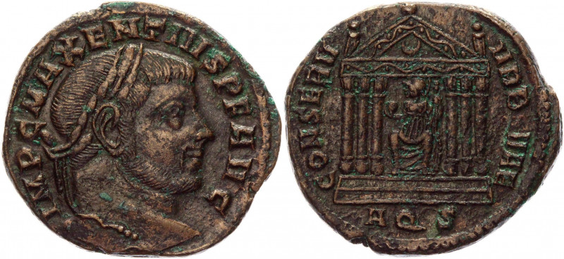 Roman Empire Follis 307 AD, Maxentius
RIC 113 (Aquileia); Copper 6,70 g.; Obv: ...