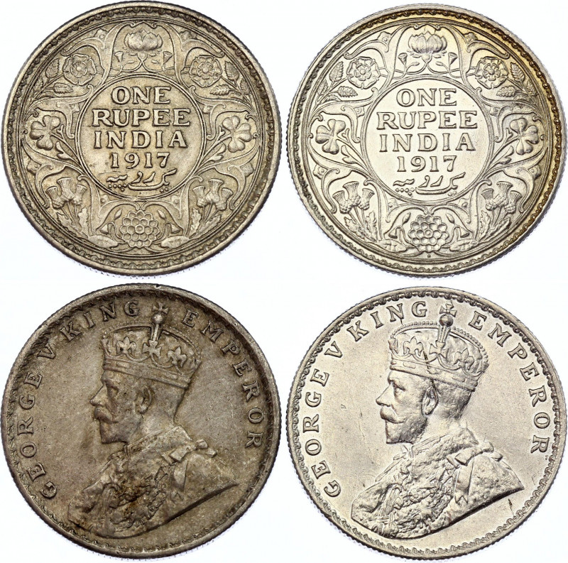 British India 2 x 1 Rupee 1917
KM# 524; Bombay, Calcutta; Silver; George V