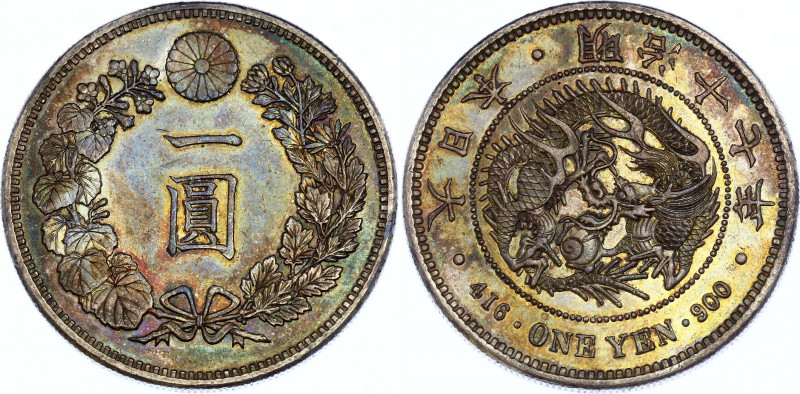 Japan 1 Yen 1884 (17)
Y# A25.1; Silver; Meiji; aUNC with Outstanding Toning!