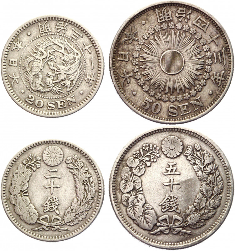 Japan 20 - 50 Sen 1898 - 1911
Y# 24 - 31; Silver; Mutsuhito; XF-AUNC