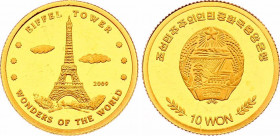 Korea 10 Won 2009
KM# 1243; Gold (.999) 1,00g.; Eiffel Tower in Paris; Proof