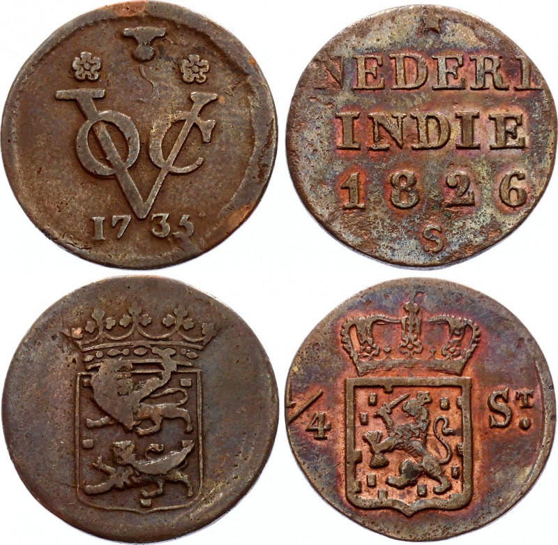 Netherlands East Indies 2 x 1 Duit 1735 & 1826 S
Sumatra & West Friesland; VF/X...