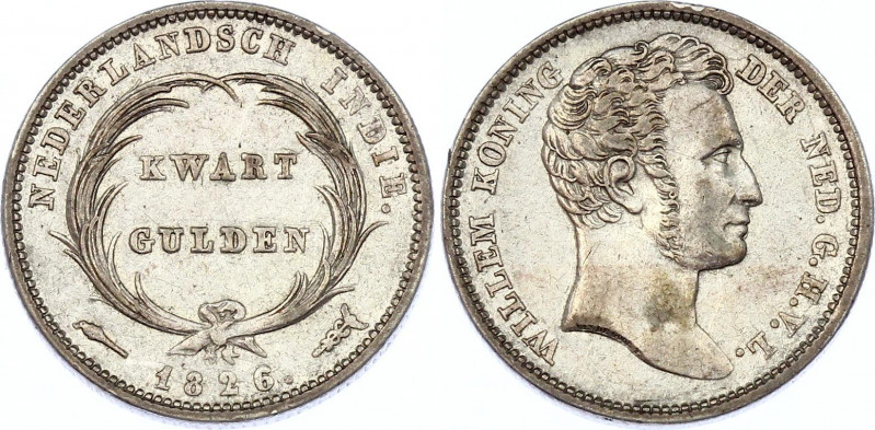 Netherlands East Indies 1/4 Gulden 1826
KM# 301; Silver; Willem I; XF