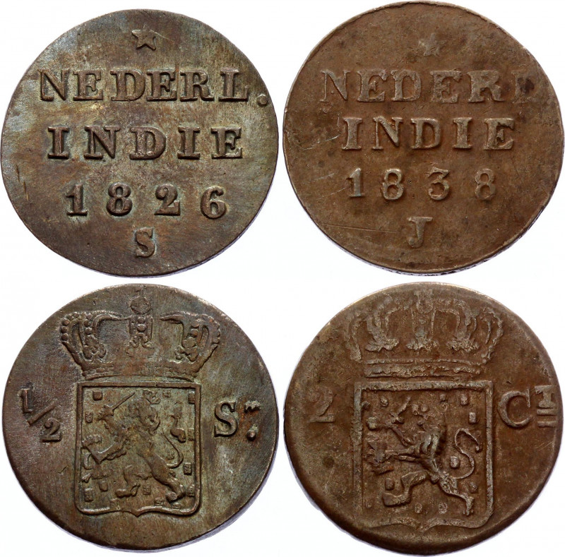 Netherlands East Indies Sumatra 1/2 & 2 Duits 1826 S & 1838 J
KM# 285, 291; Wil...