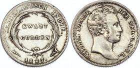 Netherlands East Indies 1/4 Gulden 1827
KM# 301; Silver; Willem I; XF