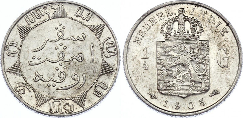 Netherlands East Indies 1/4 Gulden 1905
KM# 310; Silver; XF