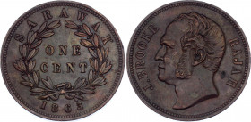Sarawak 1 Cent 1863
KM# 3; James Brooke Rajah; AUNC+/UNC-