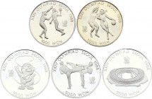 South Korea Lot of 5 Coins 1986 - 1987
KM# 46, 48, 54, 60, 66; Silver & Copper-Nickel; 2 x 1000 Won & 3 x 5000 Won 1986 - 1987; Olympiad in Seul