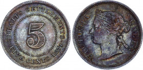 Straits Settlements 5 Cents 1871
KM# 10; Silver 1,32g.; Victoria; UNC toned very scarce year
