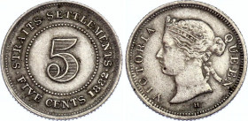 Straits Settlements 5 Cents 1882 H
KM# 10; Silver; Victoria; XF