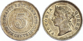 Straits Settlements 5 Cents 1900
KM# 10; Silver; Victoria; XF