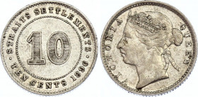 Straits Settlements 10 Cents 1896
KM# 11; Silver; Victoria; XF-