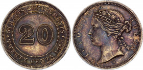 Straits Settlements 20 Cents 1874 H
KM# 12; Silver 5,35g.; Victoria; UNC toned