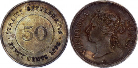 Straits Settlements 50 Cents 1890 H
KM# 13; Silver 13,51g.; Victoria; Mint: Heaton; AUNC super high grade & scarce year
