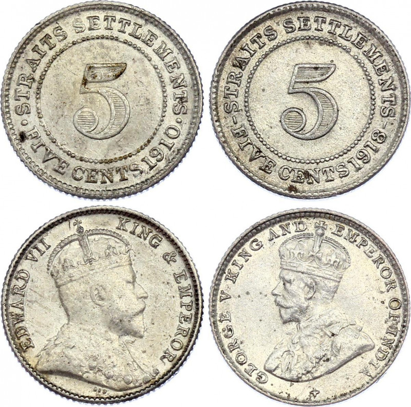 Straits Settlements 2 x 5 Cents 1910 - 1918
KM# 20a, 31 Silver