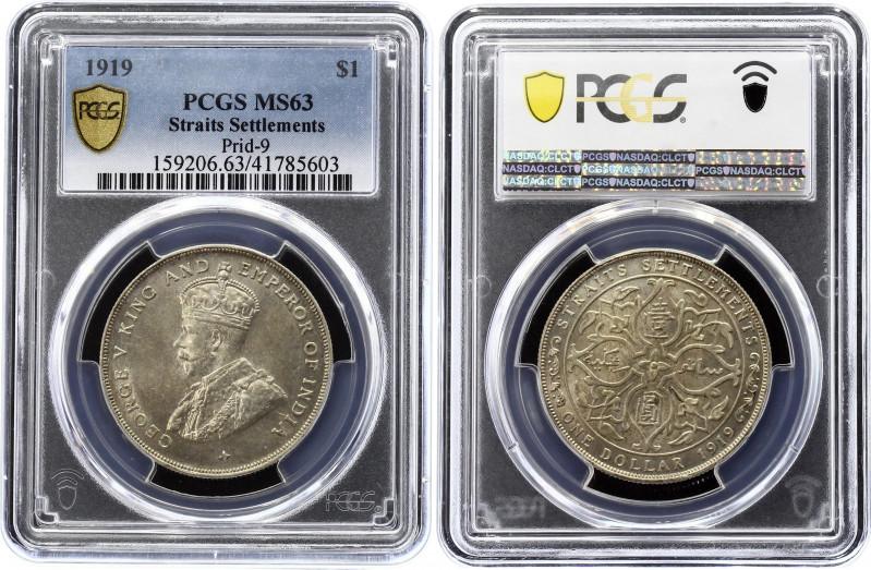 Straits Settlements 1 Dollar 1919 PCGS MS63
KM# 33; Silver; George V; With Mint...