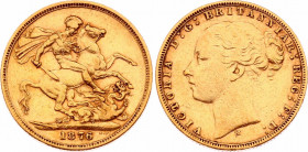 Australia Sovereign 1876 M
KM# 7; Gold (.917) 7,99g.; Victoria; Mint: Melbourne; VF-XF