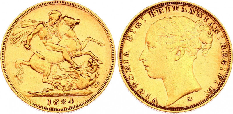 Australia Sovereign 1884 M
KM# 7; Gold (.917) 7,99g.; Victoria; Mint: Melbourne...