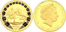 Australia 100 Dollars 2000 (1999)
KM# 444; Gold (.999) 10,00 g., Proof.; Elizabeth II; 2000 Sydney Olympics; Mintage 30,000