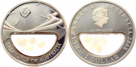 Australia 1 Dollar 2008
Silver; 31,14 g; Mintage 7.500 pcs; Treasures of Australia; With natural opals