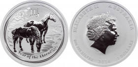 Australia 2 Dollars 2014
KM# 2112; Silver (.999) 62.20g 55mm; Lunar Series II – Year of the Horse