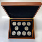 Australia Set of 10 Coins 2016 - 2021 "The Queen's Beasts"
5 Pounds 2016 - 2021; Each Coin is Silver (.999) 62.42g 38.61mm; With Original Wooden Box