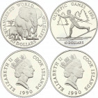 Cook Islands 2 x 10 Dollars 1990
KM# 80, 91; Silver Proof; African Elephant & Cross country skier
