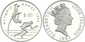 Cook Islands 20 Dollars 1993
KM# 161; Silver (0.925) 31.5g; Proof; Los Angeles Olympiad 1996, Runner & Jumper